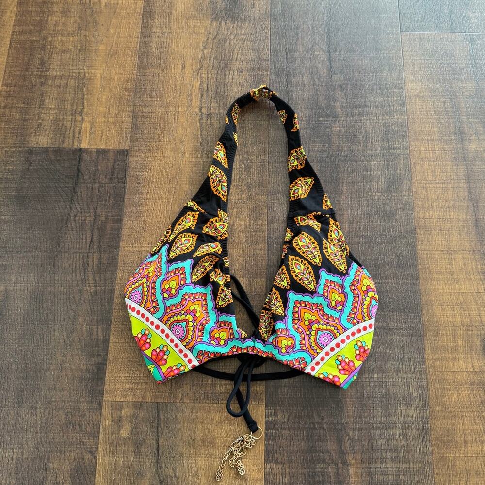 Trina Turk Halter Bikini Top Multicolor Paisley Print Size 10 Boho Swim